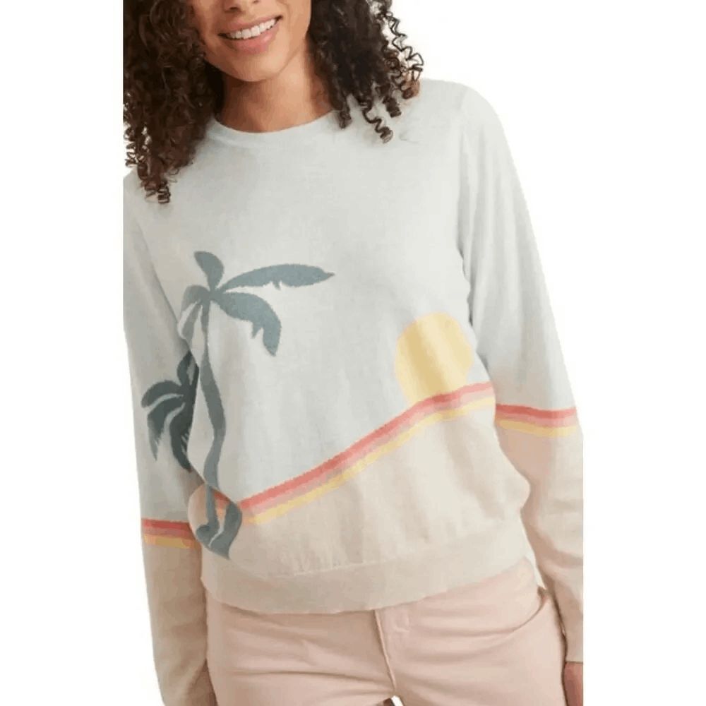 Marine Layer Finn Intarsia Sunset Palm Landscape Sweater Women's Size Large